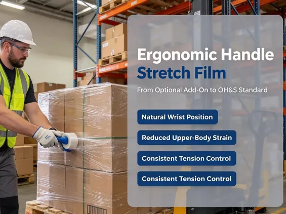 Filme extensível com alça ergonômica: complemento opcional – ou o novo padrão de OH&S para operações de armazém?